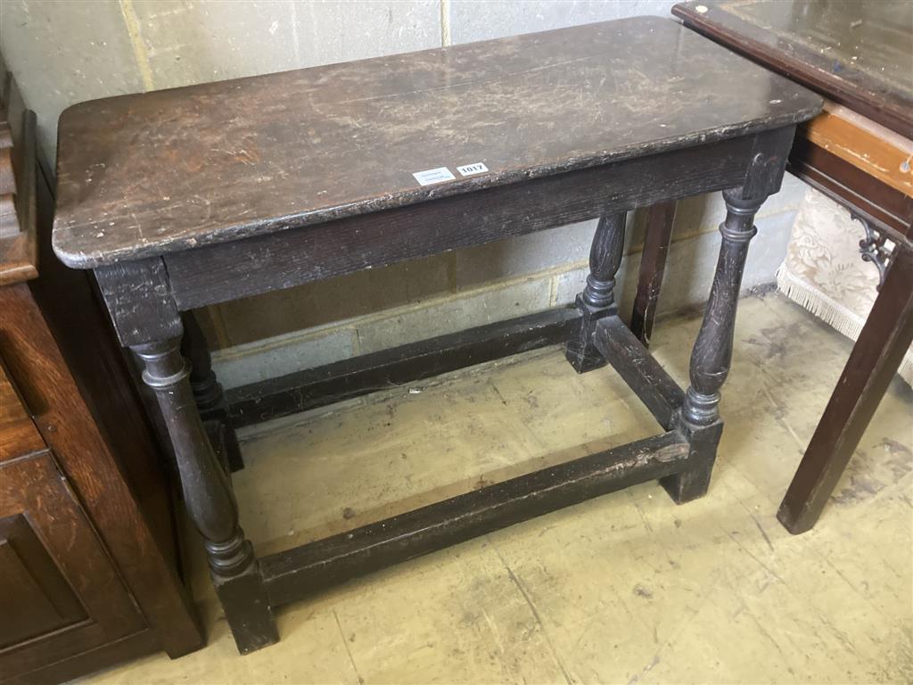 A small 18th century oak side table, width 94cm, depth 40cm, height 76cm